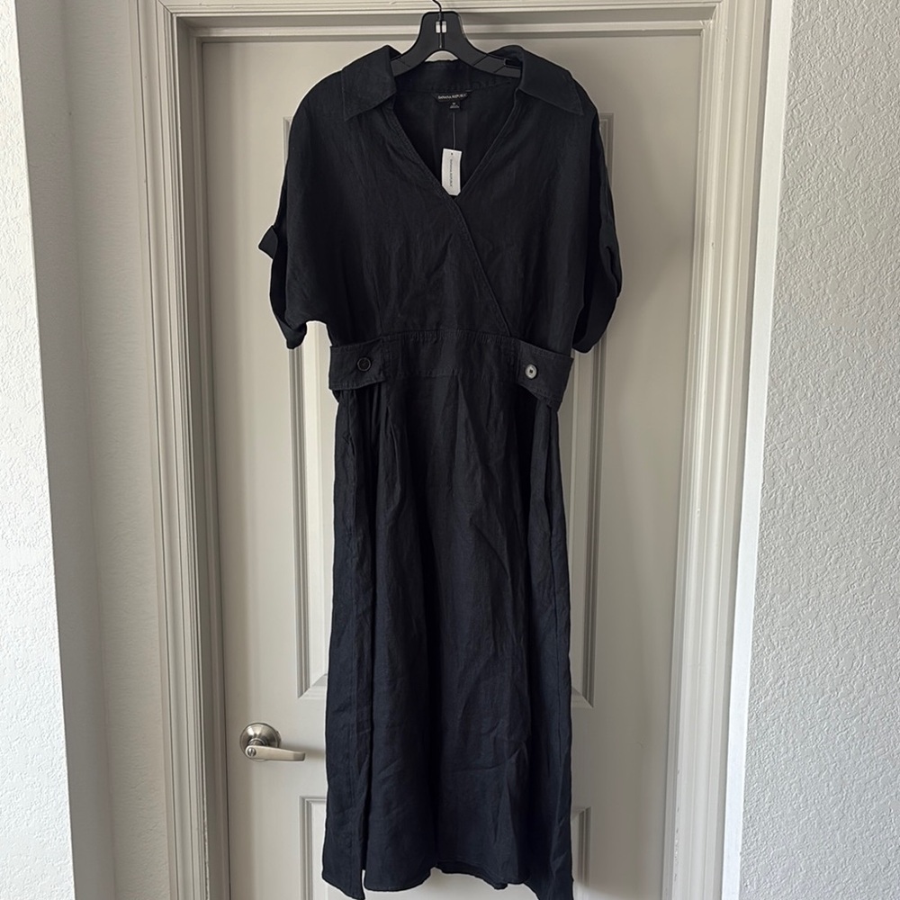 NWT Banana Republic Sedona Black Linen Shirt Dress